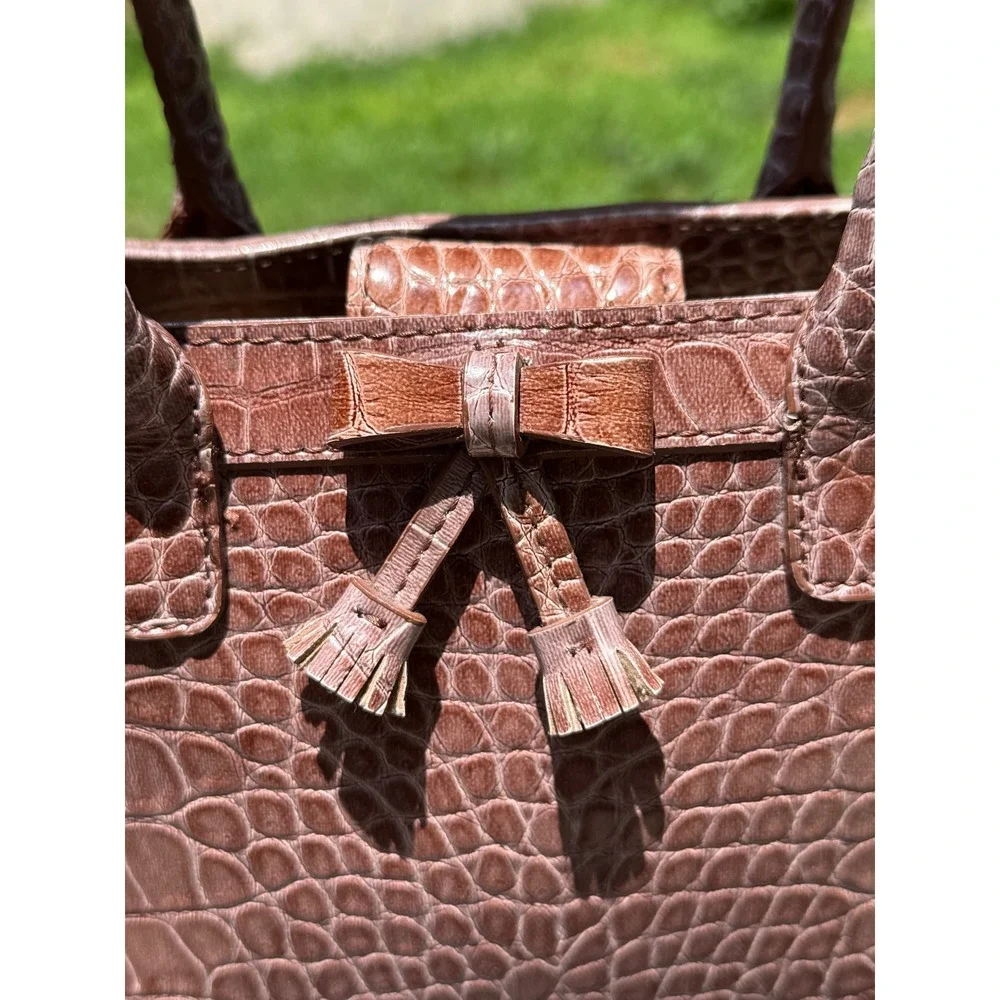 Vintage Liz Claiborne Croc-Embossed Bow Bag/Beige Y2K Mini Purse